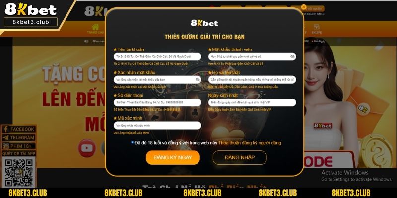 Đăng ký tài khoản tại 8KBET